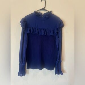 Elegant Blue Ruffled Women's Top NWT